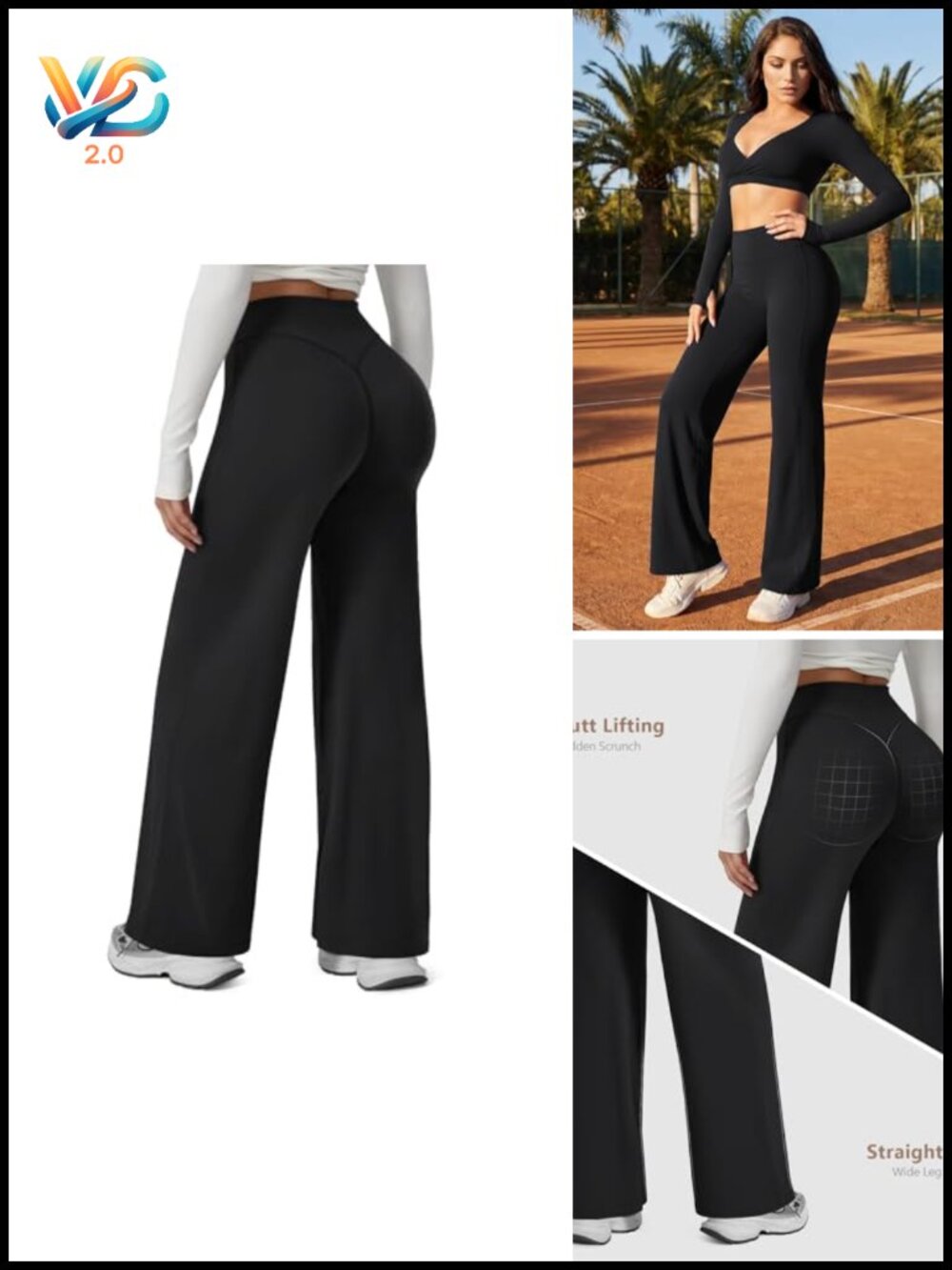 Butt Lifting High Waisted Wide Leg Yoga Pants No Front Seam Nylon Blend